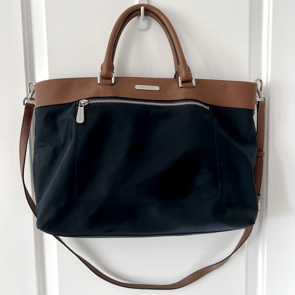 Michael Kors Handbags - Michael Kors Colgate 2-Way Navy Blue Nylon Tote Bag Leather Trim double Handle
